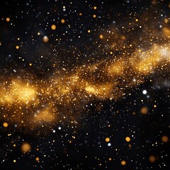Fototapeta premium Rich luxurious holiday themed digital art piece showcasing a golden glittering snowfall with deep black shadows and elegant cosmic sparkles ar 169