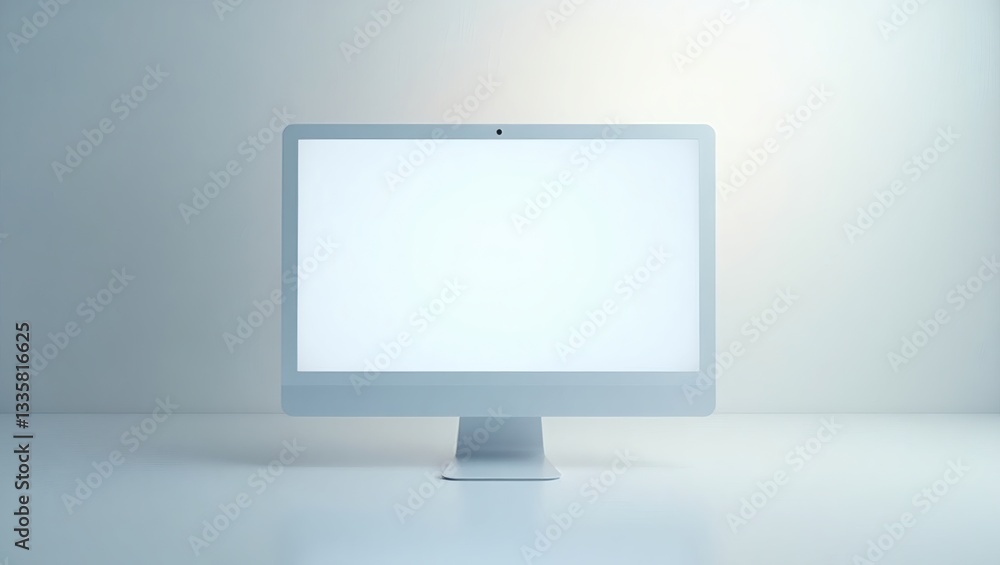 Poster a modern computer monitor with a blank screen, ready for display. It sits on a smooth, clean surface, conveying a sense of sleekness and technology