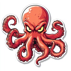 A fierce and colorful cartoon octopus with bold features and expressive eyes.