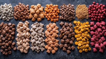Fototapeta premium A wide array of nuts displayed in various shapes and sizes on a rustic wooden surface
