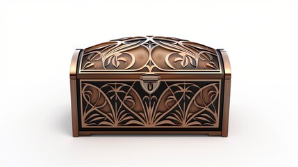 A realistic Art Deco jewelry box with detailed patterns and elegant design, captured in high-definition against a clean white background, showcasing its fine craftsmanship.