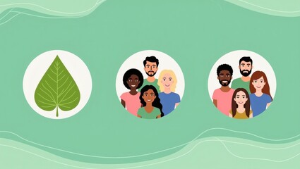 Obraz premium an illustration about environment protection with a leaf and several groups of diverse people 