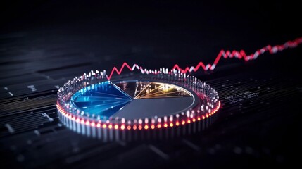 Obraz premium 3D Pie Chart Financial Analysis Market Research Business Data Gold Silver Blue Sto