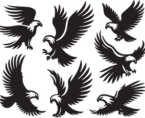 Majestic Black and White Eagle Vector Illustration – Fierce Falcon Silhouette Logo
