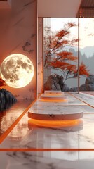Mid autumn festival traditional building and moon poster background