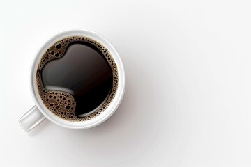 White Coffee Cup Mug with Hot Black Coffee, Isolated Design Element, Top View Flat Lay