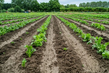 Vegetable Garden Prepared for Cultivation with Ridges Soil in Ridges for Plant Cultivation