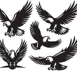 Majestic Black and White Eagle Vector Illustration – Fierce Falcon Silhouette Logo