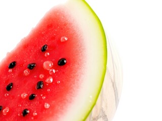 Watermelon Slice with Water Droplets Close Up