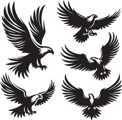 Majestic Black and White Eagle Vector Illustration – Fierce Falcon Silhouette Logo