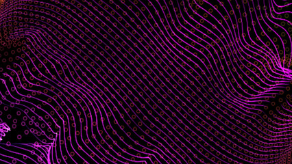 Abstract wavy lines and dots loop slow motion background. Ribbon purple line wave glowing light gradient motion graphics background