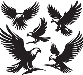 Majestic Black and White Eagle Vector Illustration – Fierce Falcon Silhouette Logo