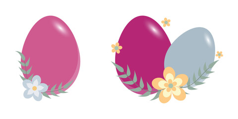 Pink And Light Blue Eggs With Flower Decorations