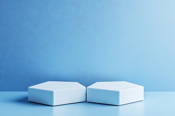 Modern Hexagon Display Stands on Blue Background