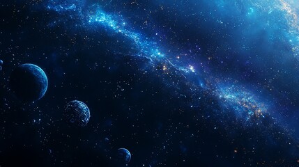 Fototapeta premium A mesmerizing deep space view featuring planets and a glowing nebula with countless stars