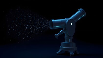 Fototapeta premium The 3D illustration depicts a radio telescope scanning the night sky, capturing an array of luminous lines and dots against a deep black background, symbolizing cosmic signals and celestial objects.