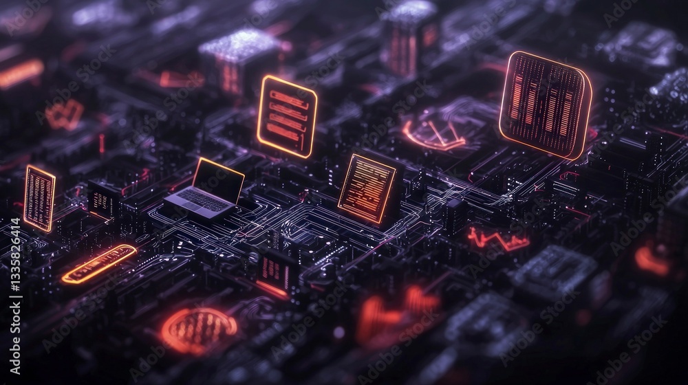 Poster futuristic data center ai cloud computing neon glow