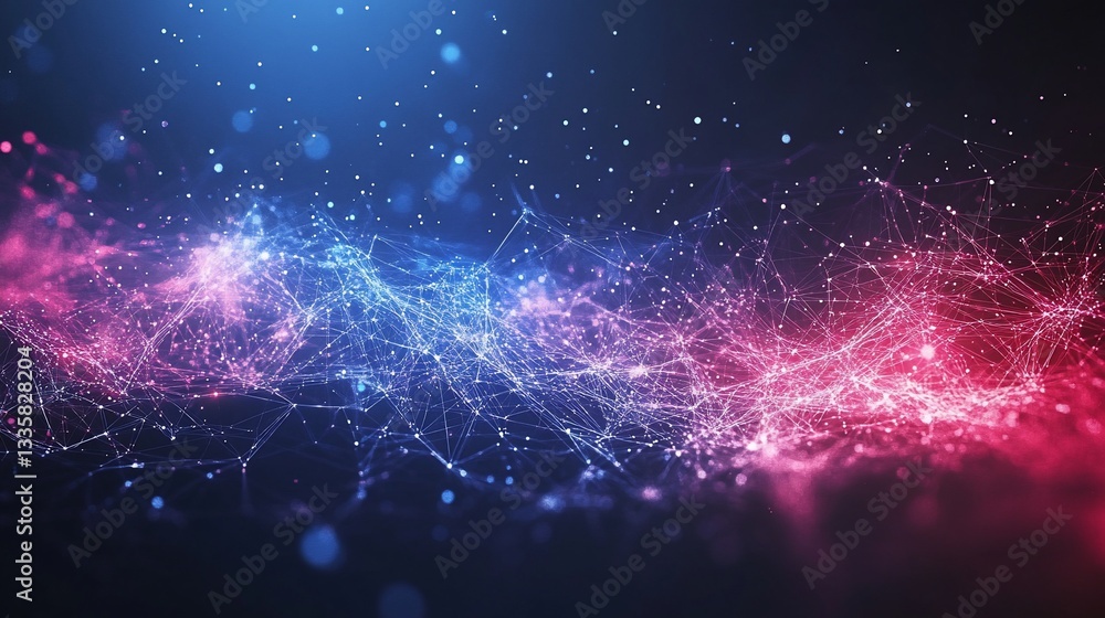 Poster abstract digital network with glowing nodes and connections in vibrant colors