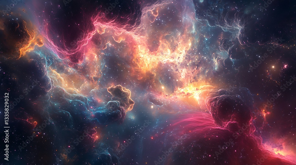 Poster vibrant nebula with array of cosmic colors textures for exploration space astronomy universe galaxy 