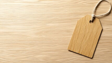 A sale tag blending seamlessly into a wooden texture for a sustainable product sale.