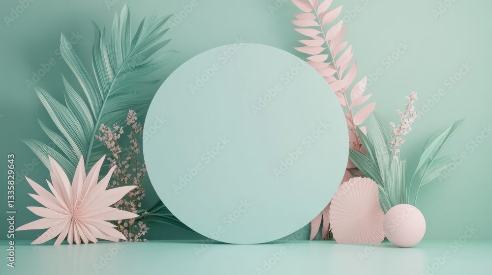 Poster minimalist pastel background with round display