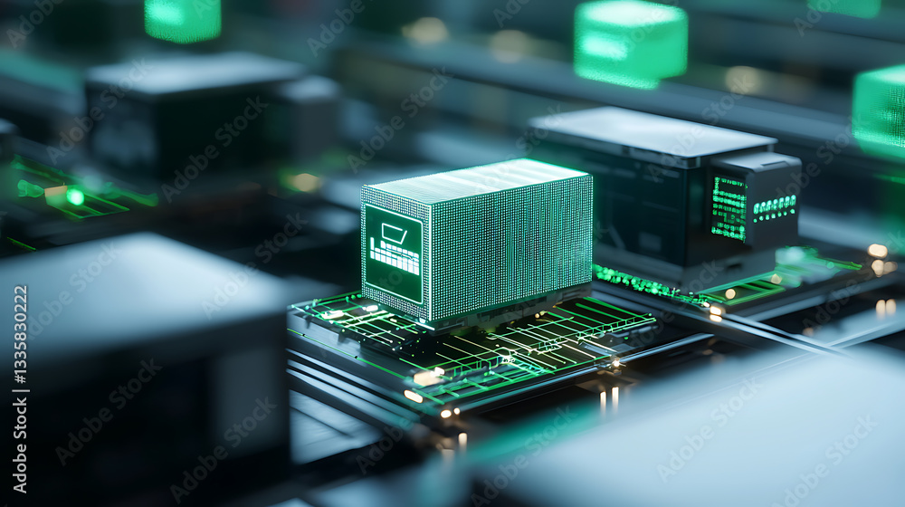 Poster advancing technology futuristic circuit board design digital environment 3d visualization high-tech 