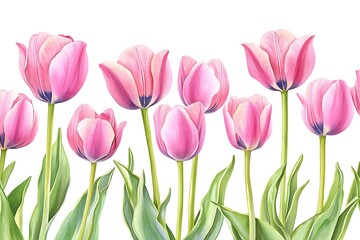 Seamless Watercolor Pink Tulip Pattern &ndash; Realistic Floral Design for Fabric & Decor