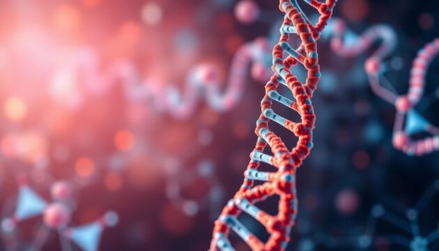 Abstract background with DNA helix, neural network, and molecular structures, background, network