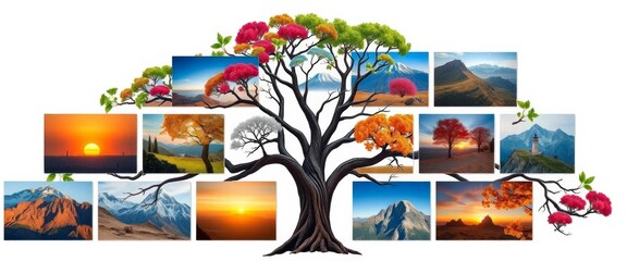 A diverse collection of sets arranged in a tree-like structure, isolated on white, classification, clusters