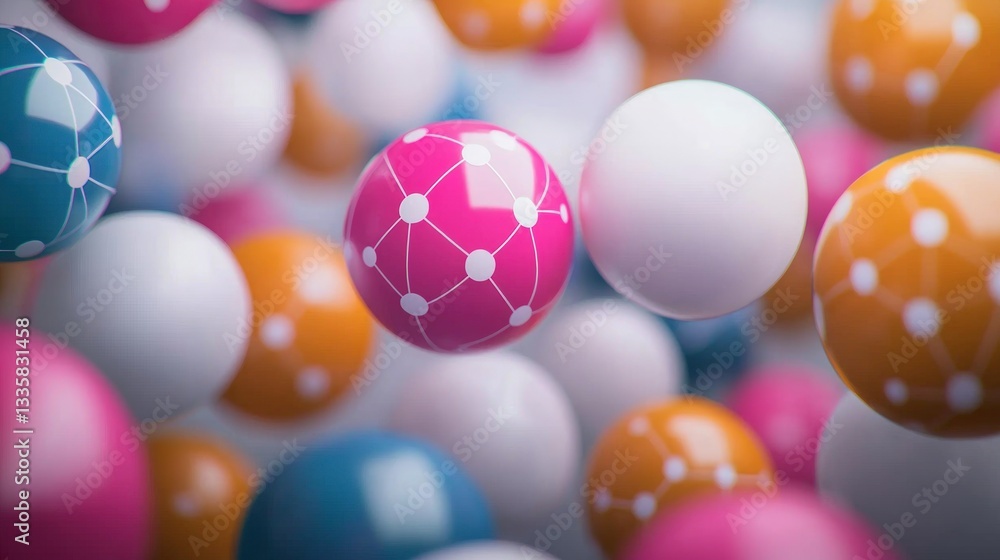 Poster abstract network colorful spheres interconnected dots global communication