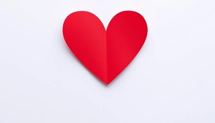 Obraz premium A single, vibrant red paper heart isolated on a pure white background, ample copy space, paper craft, celebration