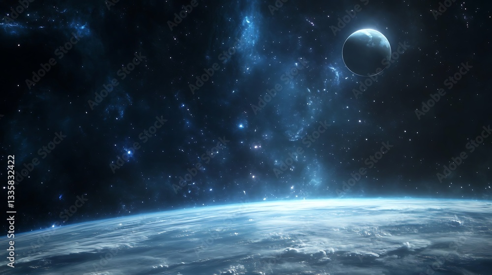 Poster cosmic moon planet with space nebula stars background for exploration satellite universe galaxy scie