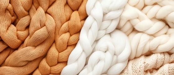 Braided Knit Texture Background in Beige, White and Cream