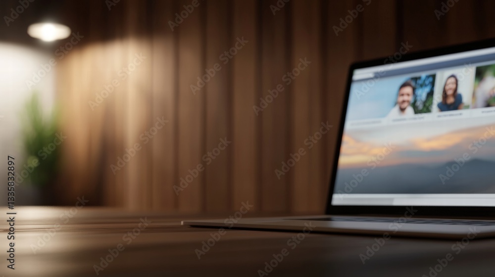 Aufkleber sleek laptop resting on a table in a modern workspace highlighting technology and productivity