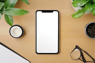 Pixel Perfect Picture of View of Smartphone on Desk with Assortment of Items