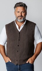 Fototapeta premium A man wearing a brown sweater vest and a white shirt