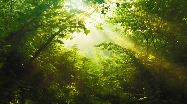 朝日が差し込む森