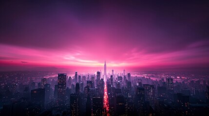 Fototapeta premium Futuristic Metropolis Skyline Neon Cityscape at Sunset