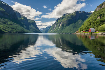 Obraz premium Discover the Majesty of Norwegian Fjords. Tranquil Reflections and Pristine Beauty