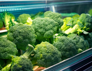 Fresh Broccoli in a Supermarket Display
