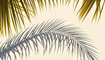 Fototapeta premium Palm leaf shadow on smooth sand; summer beach vacation concept, ocean, simple