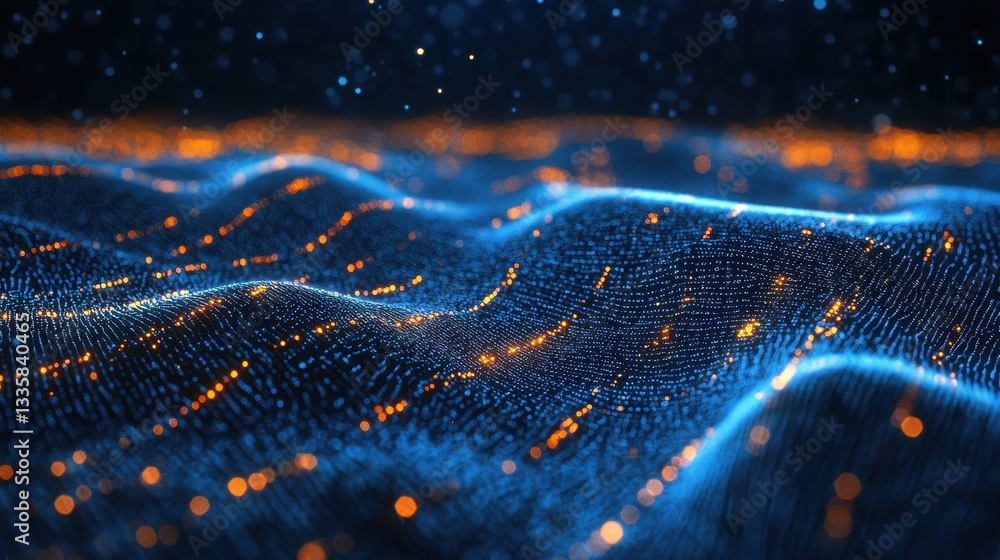 Aufkleber abstract blue and orange glowing particle wave. ideal for tech, data, and network concepts.