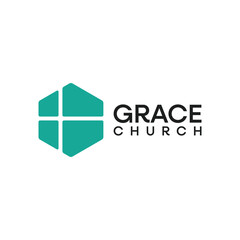 Church mosaic logo design template titled grace church