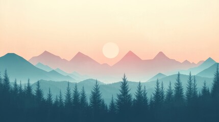 Obraz premium Silhouette of mountains and trees with the rising sun