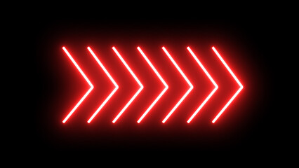 Glowing red neon single arrow moving right on black background.