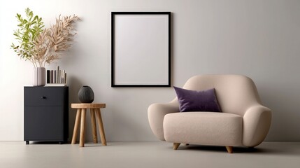 Modern Minimalist Living Room Interior Design  Cozy Armchair  Mockup Poster  Decor