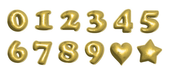 High-Quality PNG gold number balloons set on white background