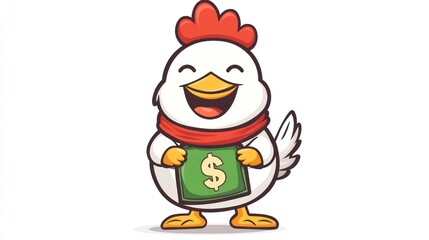 Cartoon chicken holding money