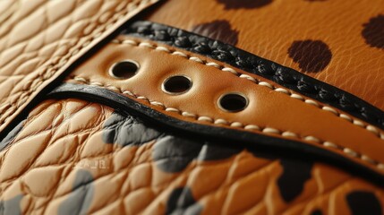 Obraz premium Close-Up of Textured Leather with Unique Pattern and Stitching Detail