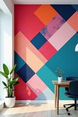 Abstract geometric pattern on blank office wall, contemporary decor, professional space, interior, geometric